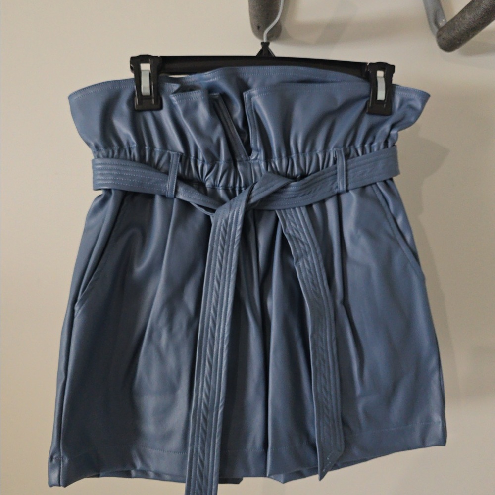 BTFL-Life Blue faux leather shorts with tie size small NWT